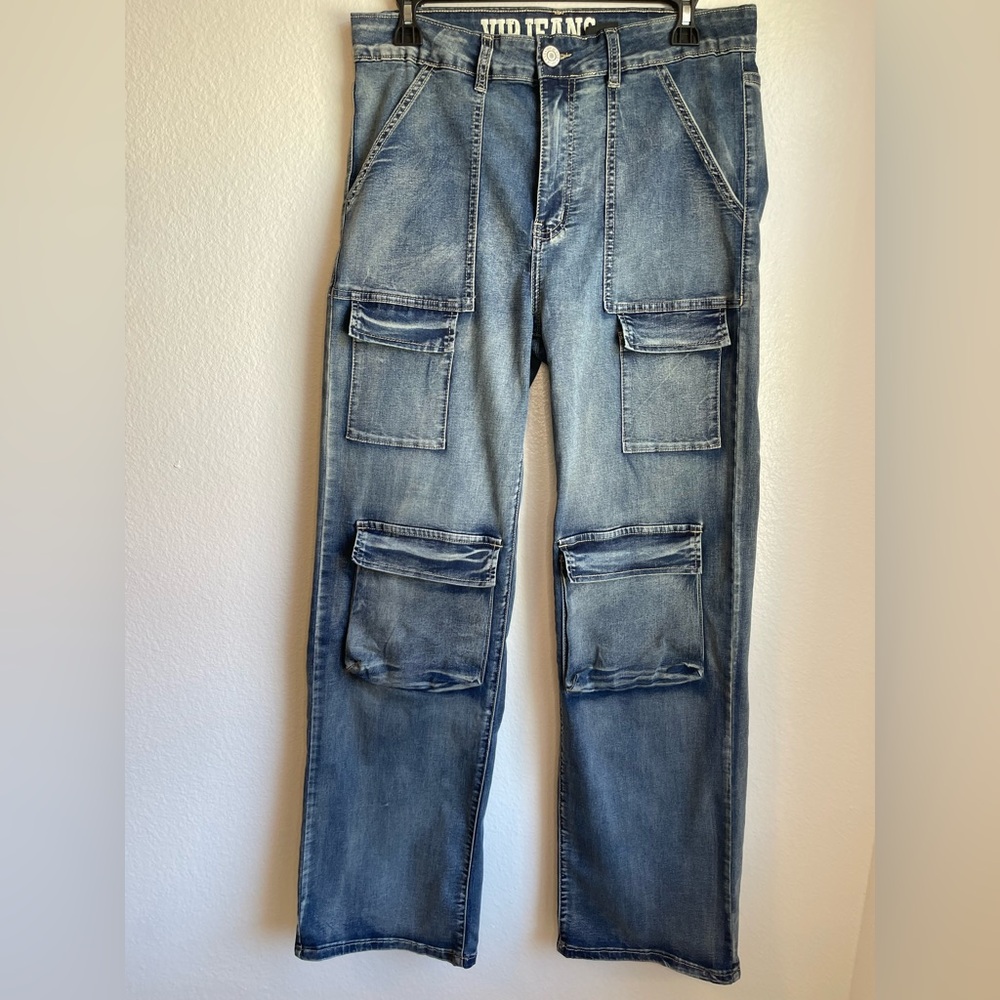 VIP Blue Denim Women/ Juniors Wide‎ Leg Cargo Pants